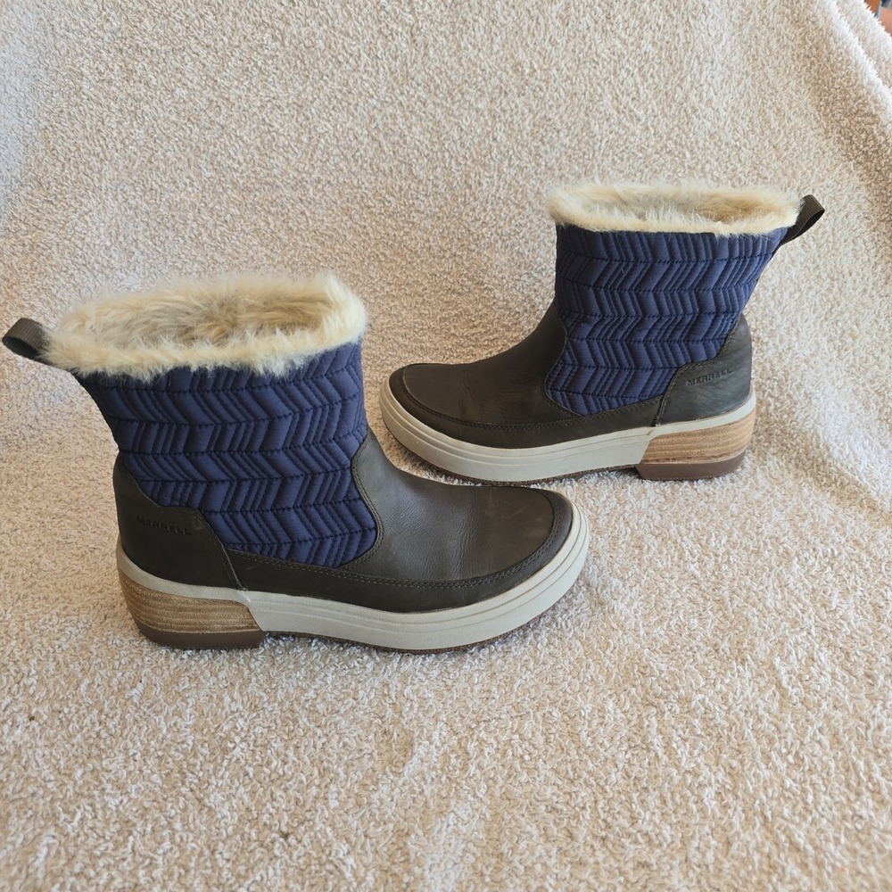 Merrell Women's Ankle Boots Polar Haven Peacoat Waterproof Sz 6.5 Faux Fur Lined